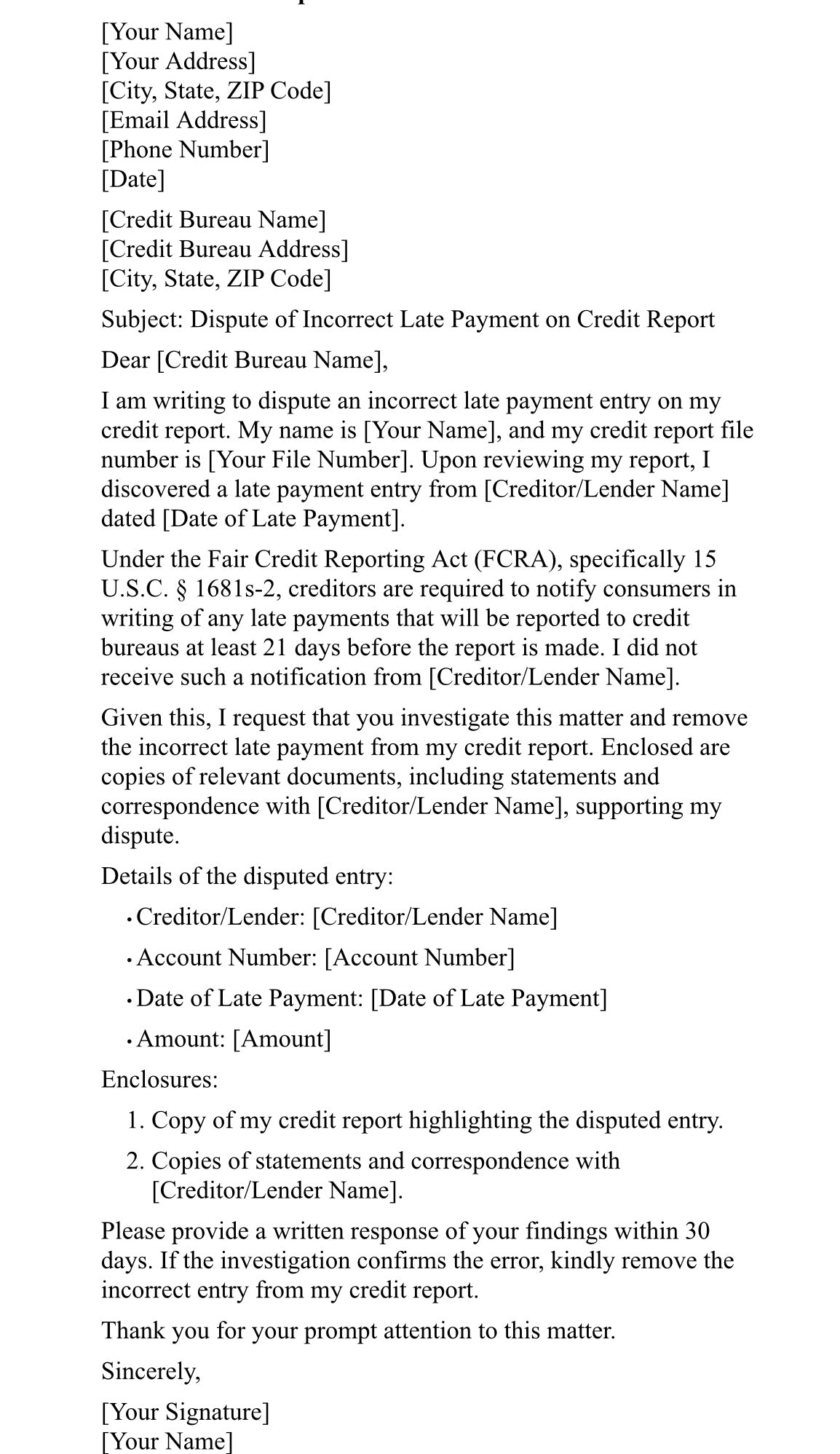 FREE Late-Payment Dispute Letter